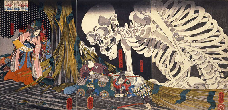 Kuniyoshi 1844 Takiyasha-hime cnjures giant skeleton